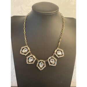 Gold Tone Clear Rhinestone Paperclip Lobster Claw Necklace
